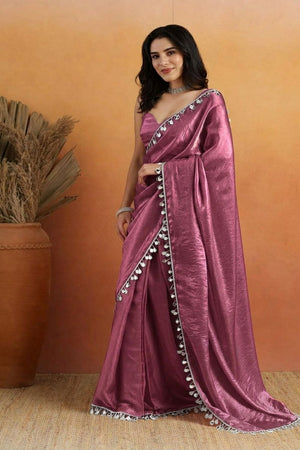 Purple Mirror with Lace Border Organza Ready to Wear Saree (ACA8846)