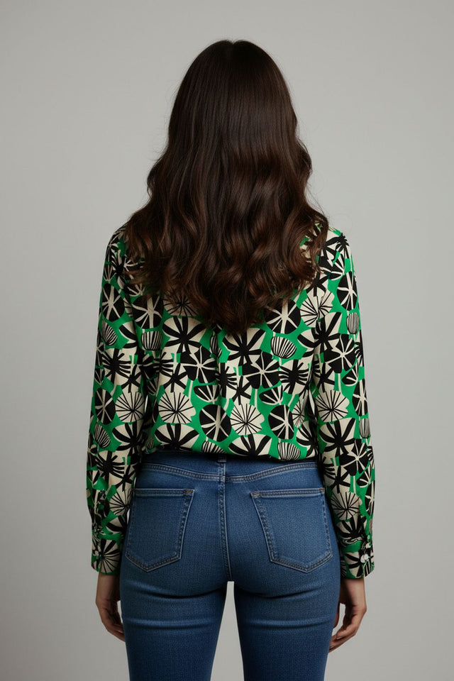 Green Floral Printed Crepe Shirt (ACA8864)