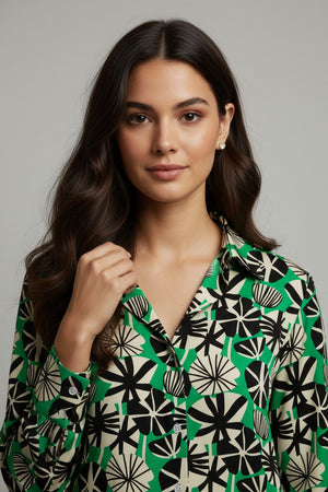 Green Floral Printed Crepe Shirt (ACA8864)