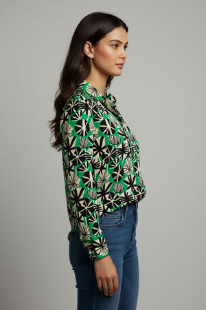 Green Floral Printed Crepe Shirt (ACA8864)