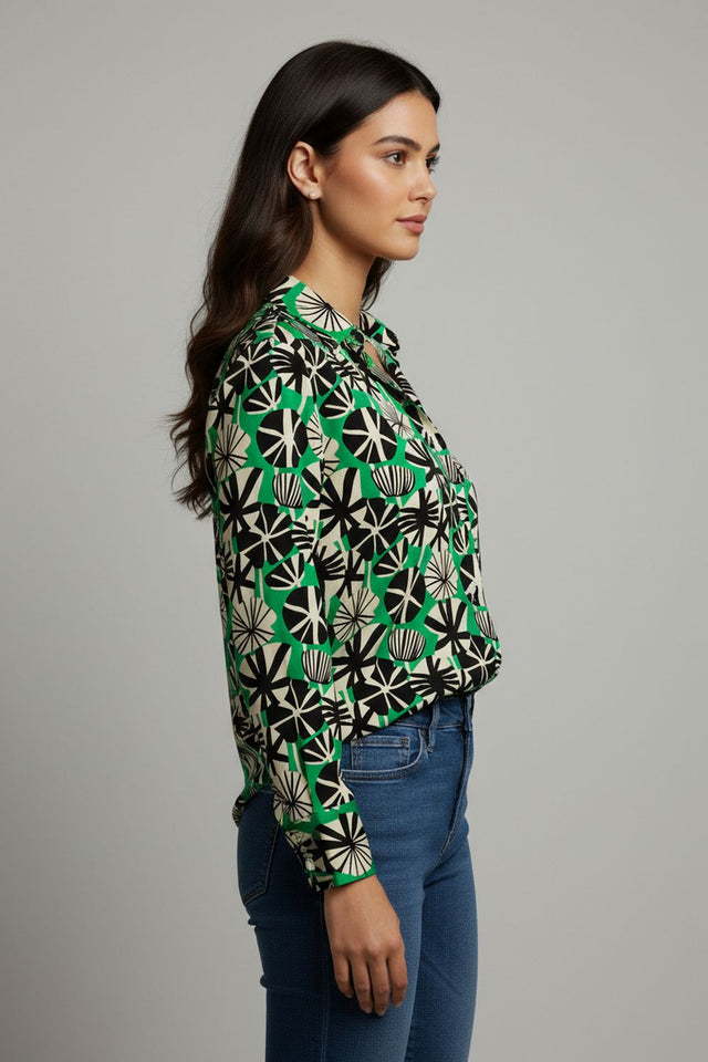 Green Floral Printed Crepe Shirt (ACA8864)