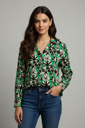 Green Floral Printed Crepe Shirt (ACA8864)