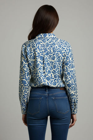 Blue Printed Crepe Shirt (ACA8866)