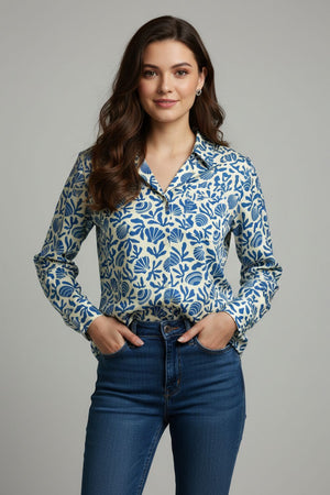 Blue Printed Crepe Shirt (ACA8866)