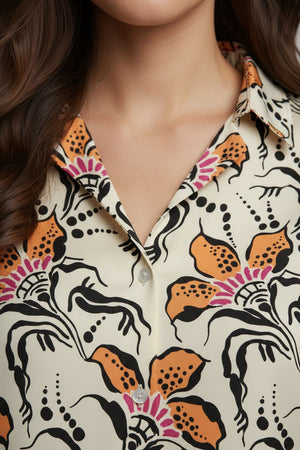 Cream Floral Printed Crepe Shirt (ACA8868)