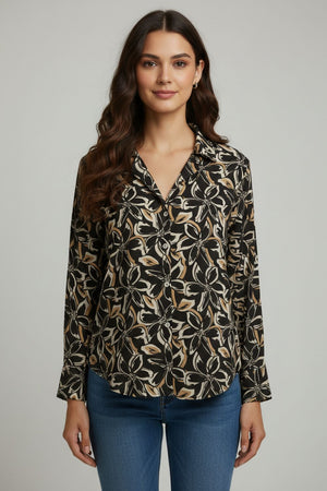 Black Floral Printed Crepe Shirt (ACA8869)