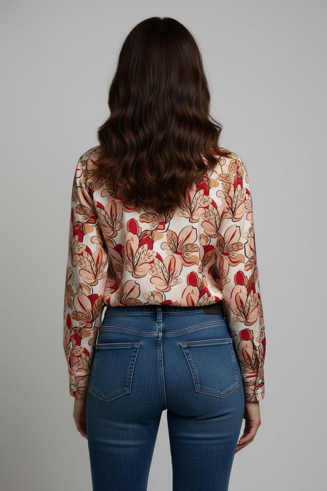 Peach Floral Printed Crepe Shirt (ACA8870)