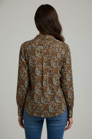 Brown Printed Crepe Shirt (ACA8871)