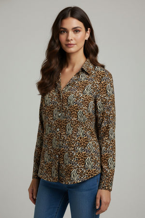Brown Printed Crepe Shirt (ACA8871)
