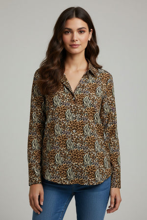 Brown Printed Crepe Shirt (ACA8871)