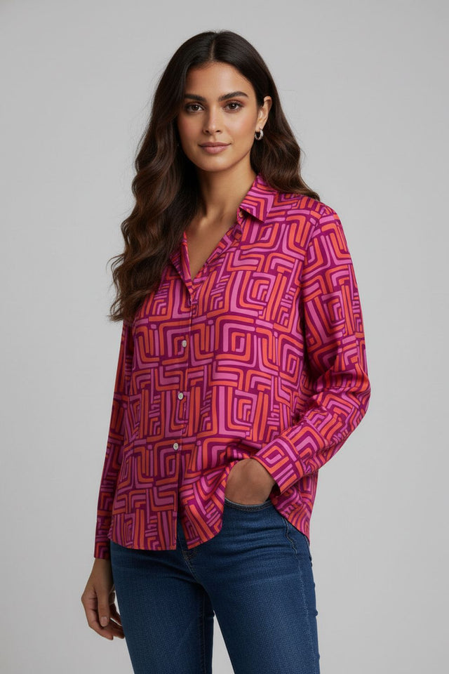 Pink Printed Crepe Shirt (ACA8872)