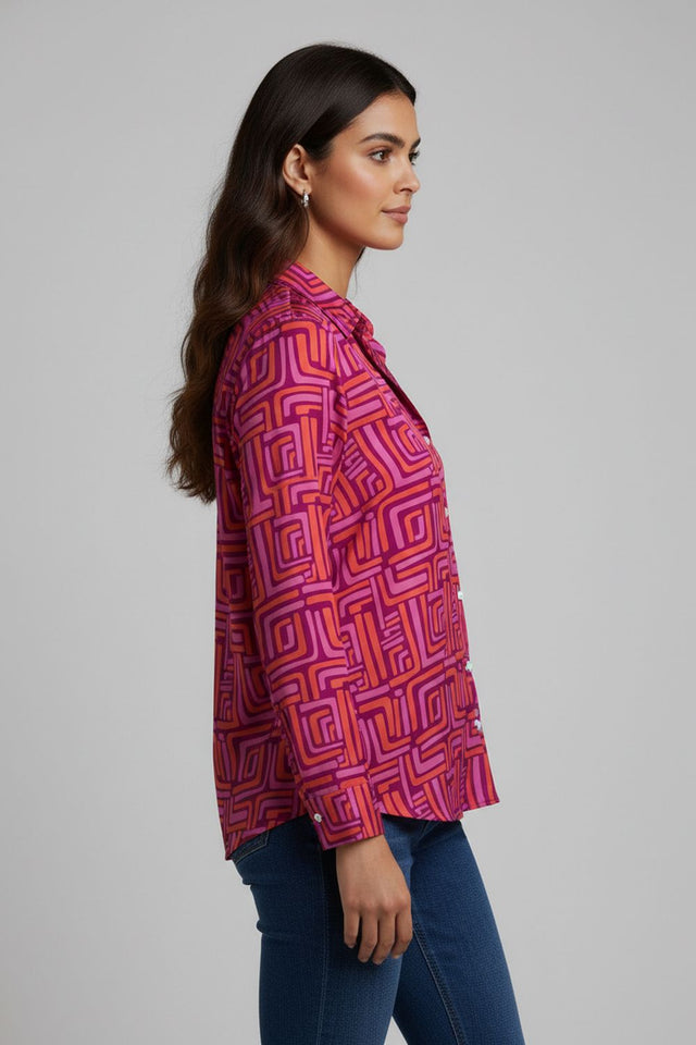 Pink Printed Crepe Shirt (ACA8872)