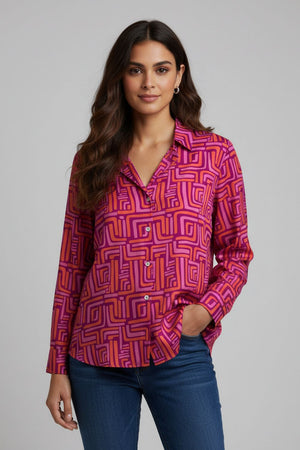 Pink Printed Crepe Shirt (ACA8872)