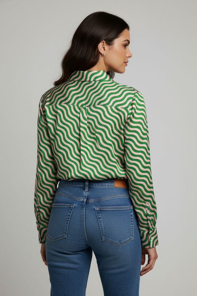Green Printed Crepe Shirt (ACA8873)