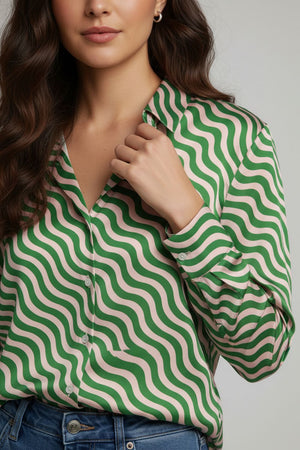 Green Printed Crepe Shirt (ACA8873)