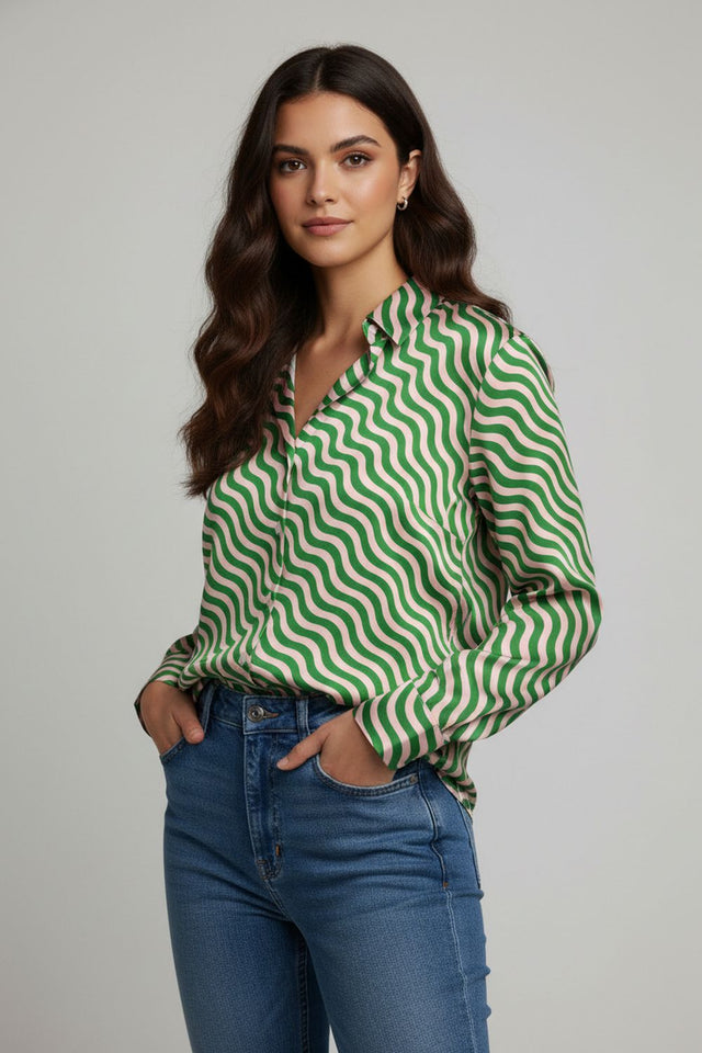 Green Printed Crepe Shirt (ACA8873)