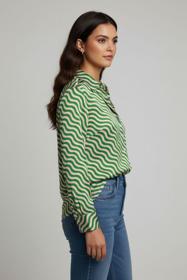 Green Printed Crepe Shirt (ACA8873)
