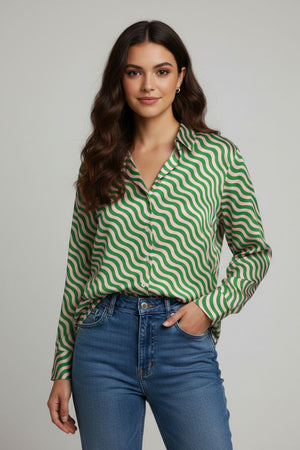 Green Printed Crepe Shirt (ACA8873)