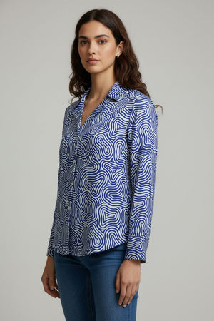 Blue Printed Crepe Shirt (ACA8874)