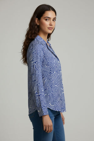 Blue Printed Crepe Shirt (ACA8874)