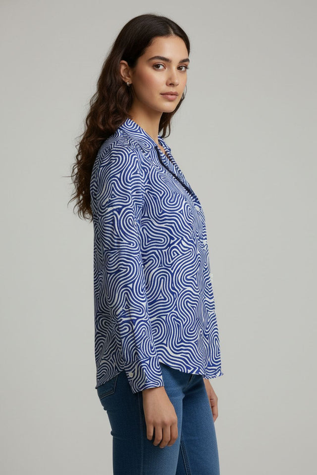 Blue Printed Crepe Shirt (ACA8874)
