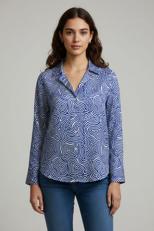 Blue Printed Crepe Shirt (ACA8874)