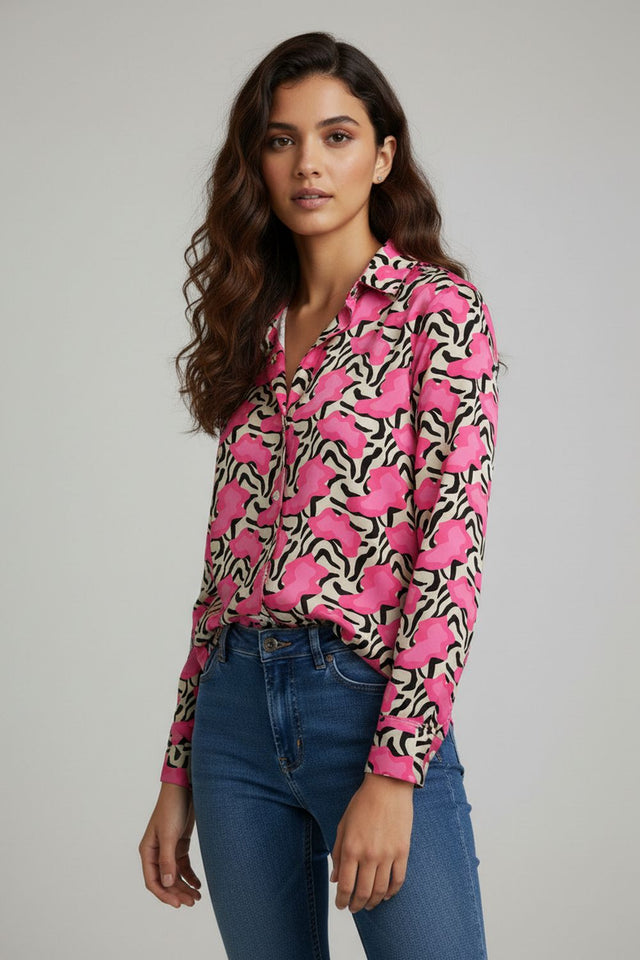 Pink Printed Crepe Shirt (ACA8875)