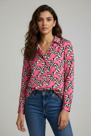 Pink Printed Crepe Shirt (ACA8875)