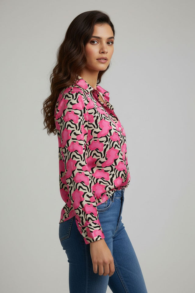 Pink Printed Crepe Shirt (ACA8875)