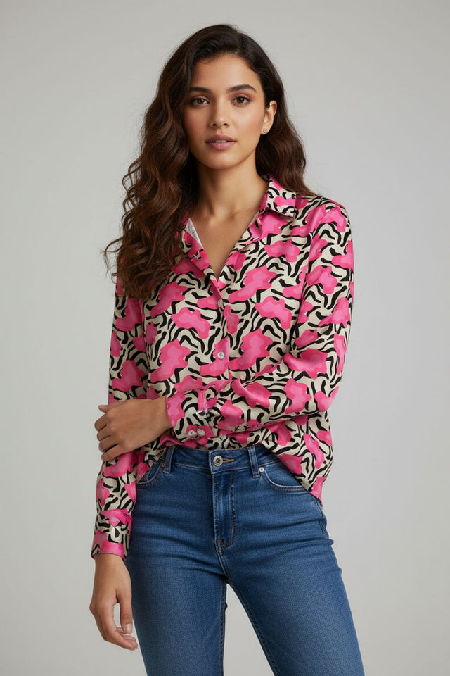 Pink Printed Crepe Shirt (ACA8875)