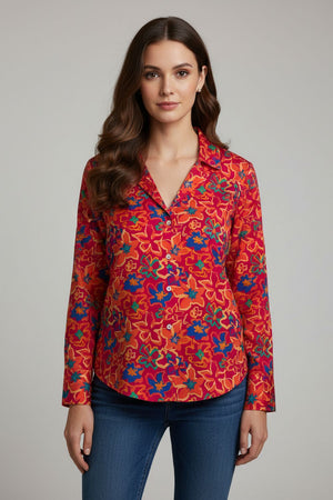 Multi Color Floral Printed Crepe Shirt (ACA8876)