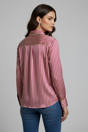Pink Striped Printed Crepe Shirt (ACA8877)