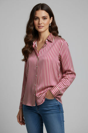 Pink Striped Printed Crepe Shirt (ACA8877)