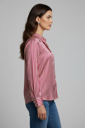 Pink Striped Printed Crepe Shirt (ACA8877)