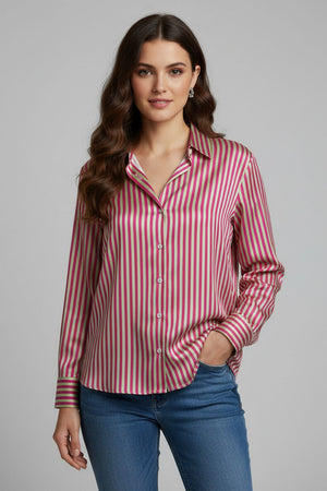 Pink Striped Printed Crepe Shirt (ACA8877)