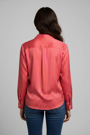 Orange Striped Printed Crepe Shirt (ACA8878)
