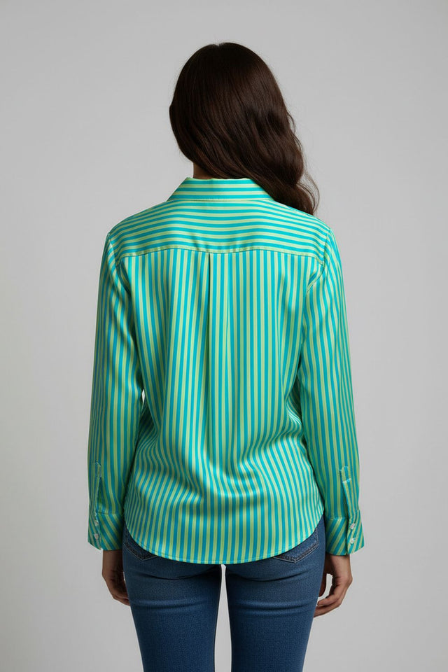 Green Striped Printed Crepe Shirt (ACA8879)