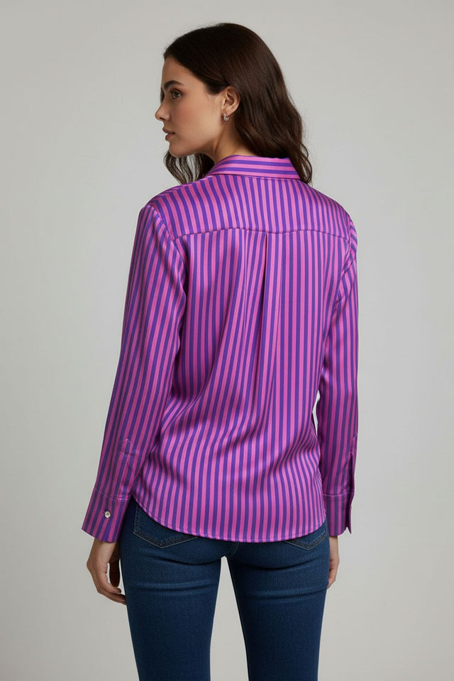 Purple Striped Printed Crepe Shirt (ACA8880)