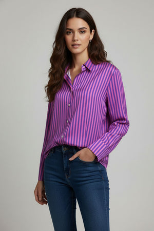Purple Striped Printed Crepe Shirt (ACA8880)
