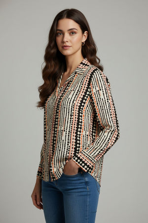 Black Printed Crepe Shirt (ACA8881)