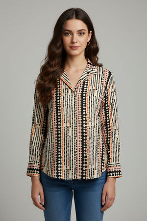 Black Printed Crepe Shirt (ACA8881)