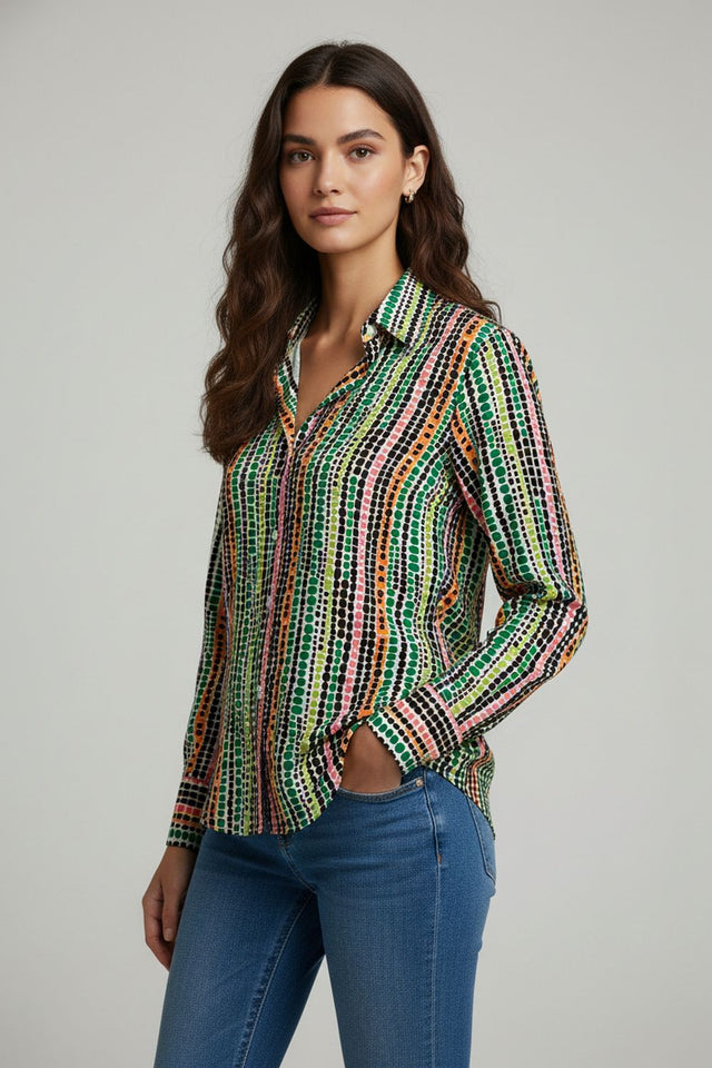 Multi Color Printed Crepe Shirt (ACA8882)