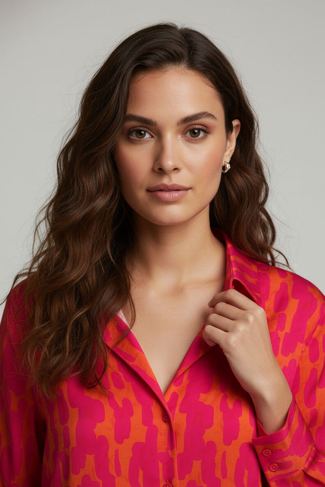 Pink Printed Crepe Shirt (ACA8883)