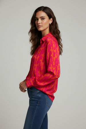 Pink Printed Crepe Shirt (ACA8883)