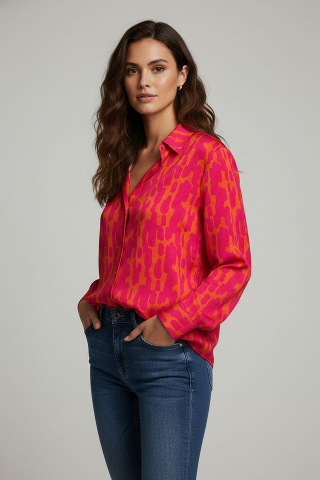 Pink Printed Crepe Shirt (ACA8883)