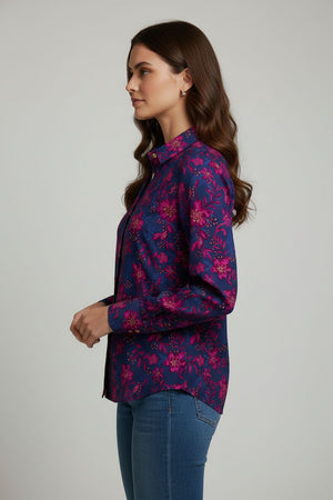 Blue Floral Printed Crepe Shirt (ACA8884)