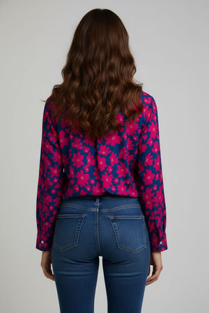 Blue Floral Printed Crepe Shirt (ACA8885)