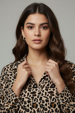 Black Printed Crepe Shirt (ACA8886)