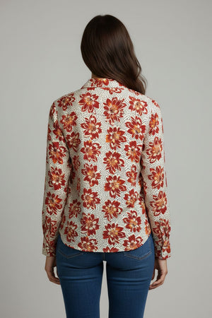 Red Floral Printed Crepe Shirt (ACA8887)