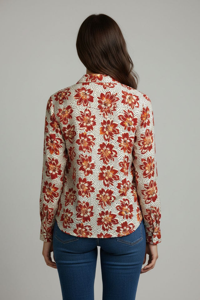 Red Floral Printed Crepe Shirt (ACA8887)